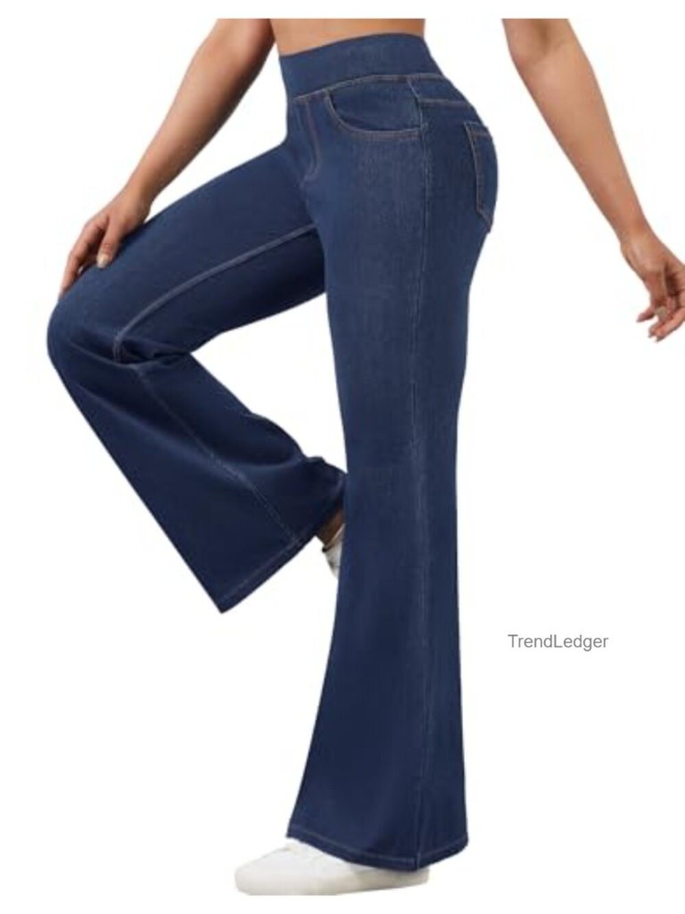 Women's Stretchy Pull On Flare Jeans High Waist Tummy Control Bootcut Denim